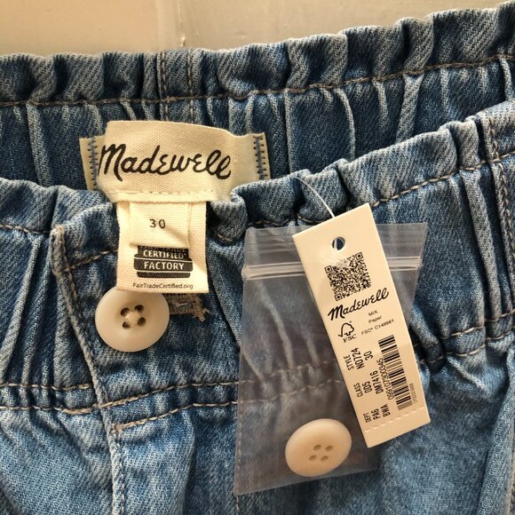 Madewell Denim Pull-On Paperbag Shorts in Bunten Wash (NWT) - Picture 7 of 7